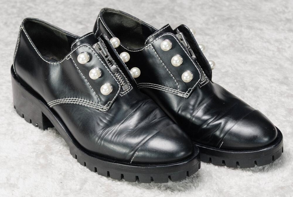 3.1 Philip Lim Hayett Pearl Embellished Black Leather Oxford Shoes Womens EU 40